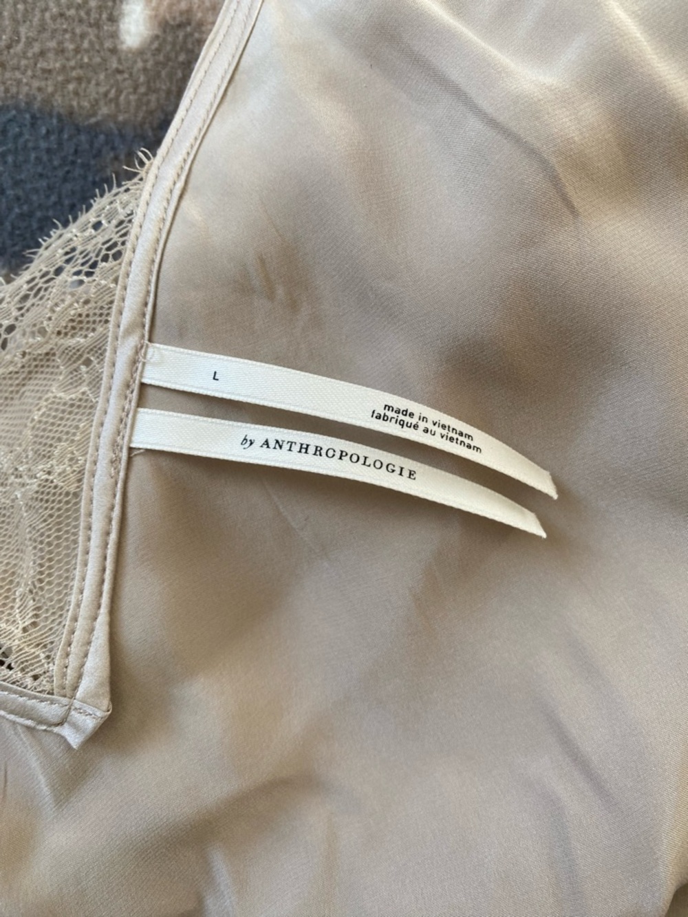 By Anthropologie Silk Lace Trim Camisole Women's Top Beige Champagne Size Large - Picture 2 of 8